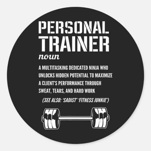 Funny Personal Trainer Definition Fitness Coach  Classic Round Sticker (Front)