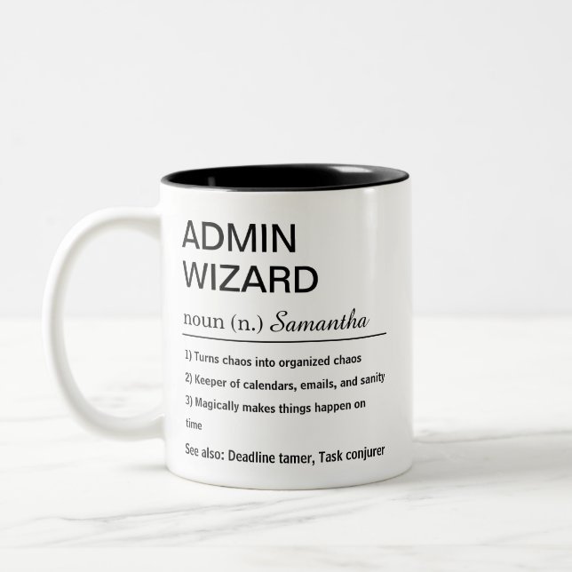Funny Personalised Admin Wizard Definition Two-Tone Coffee Mug (Left)