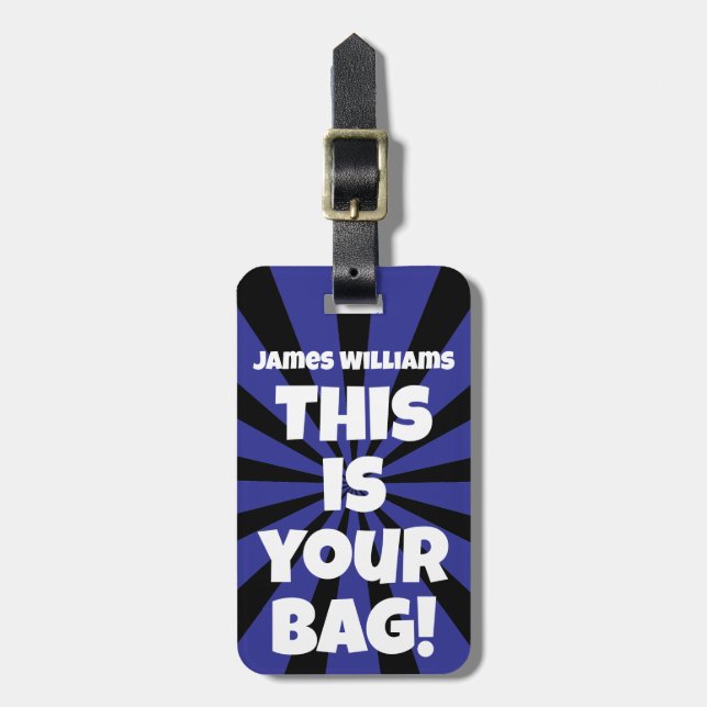 Funny Personalised Bag Attention Blue Travel Luggage Tag (Front Vertical)
