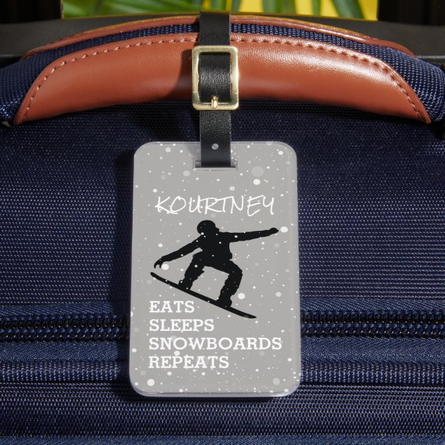 Funny Personalised Bag Attention | Snowboard Grey Luggage Tag (Front Insitu 2)