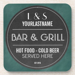 Funny Personalised Bar and Grill Chalkboard Sign Coaster