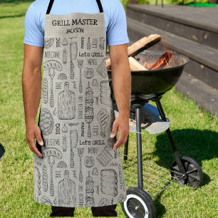 Funny Personalised BBQ Grill Master Chef Tan Khaki Apron