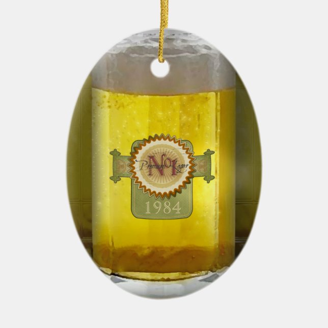 Funny Personalised Beer Glass Ceramic Tree Decoration (Front)