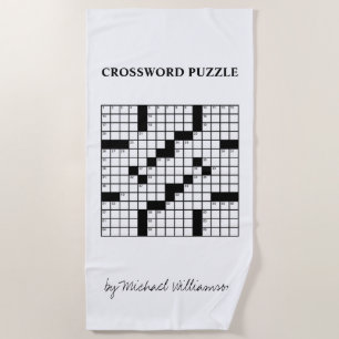 Funny Personalised Black White Crossword Puzzle Beach Towel