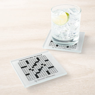 Funny Personalised Black White Crossword Puzzle Glass Coaster