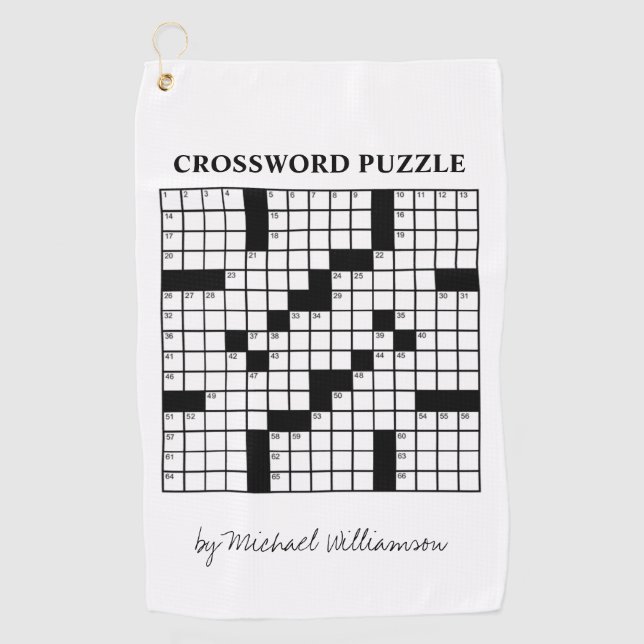 Funny Personalised Black White Crossword Puzzle Golf Towel (Front)