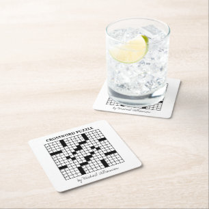 Funny Personalised Black White Crossword Puzzle Square Paper Coaster