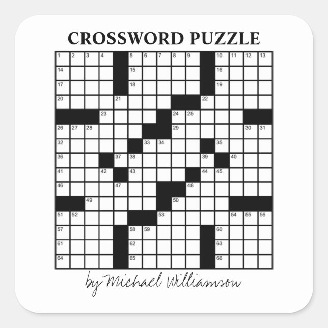 Funny Personalised Black White Crossword Puzzle Square Sticker (Front)