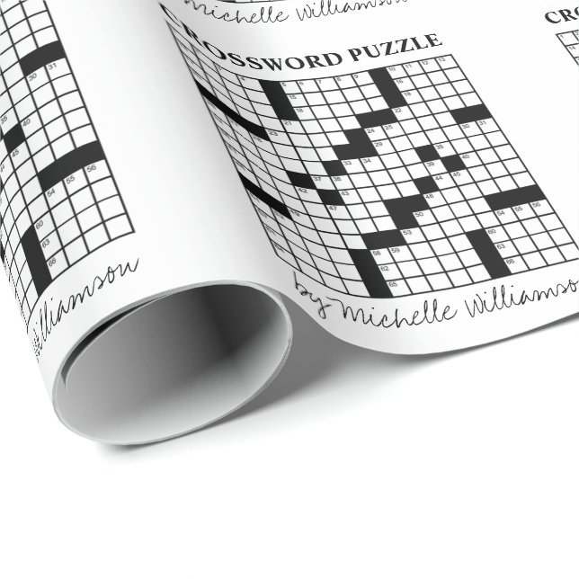 Funny Personalised Black White Crossword Puzzle Wrapping Paper (Roll Corner)