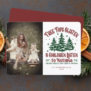 Funny Personalised Christmas Tree Cute Photo Red Holiday Card