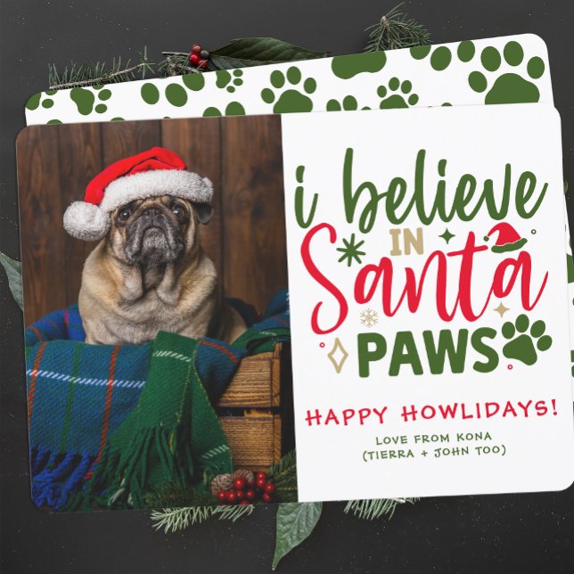 Funny Personalised Cute Dog Christmas Photo Green Holiday Card (Creator Uploaded)