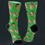 Funny Personalised Dad of 3 Kids Photo Green Socks<br><div class="desc">Funny green personalised 3 face photo crew socks for dad's birthday or father's day. To use a cutout of your sons or daughters faces like in the example you can download any mobile or computer app,  use Canva or Photoshop,  and upload a transparent png file.</div>