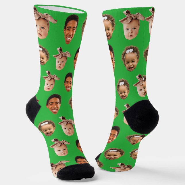 Funny Personalised Dad of 3 Kids Photo Green Socks (Angled)