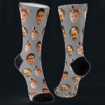 Funny Personalised Dad of 3 Kids Photo Grey Socks<br><div class="desc">Funny grey personalised 3 face photo crew socks for dad's birthday or father's day. To use a cutout of your sons or daughters faces like in the example you can download any mobile or computer app,  use Canva or Photoshop,  and upload a transparent png file.</div>