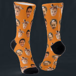 Funny Personalised Dad of 3 Kids Photo Orange Socks<br><div class="desc">Funny orange personalised 3 face photo crew socks for dad's birthday or father's day. To use a cutout of your sons or daughters faces like in the example you can download any mobile or computer app,  use Canva or Photoshop,  and upload a transparent png file.</div>