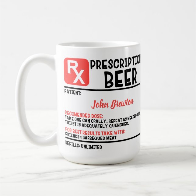 Funny Personalised Doctor Beer Prescription  Coffee Mug (Left)
