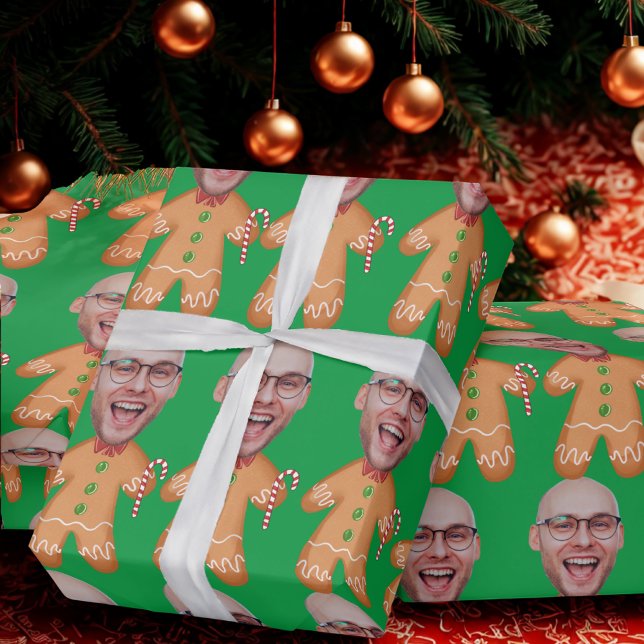 Funny Personalised Face Photo Gingerbread Xmas Wrapping Paper (Creator Uploaded)
