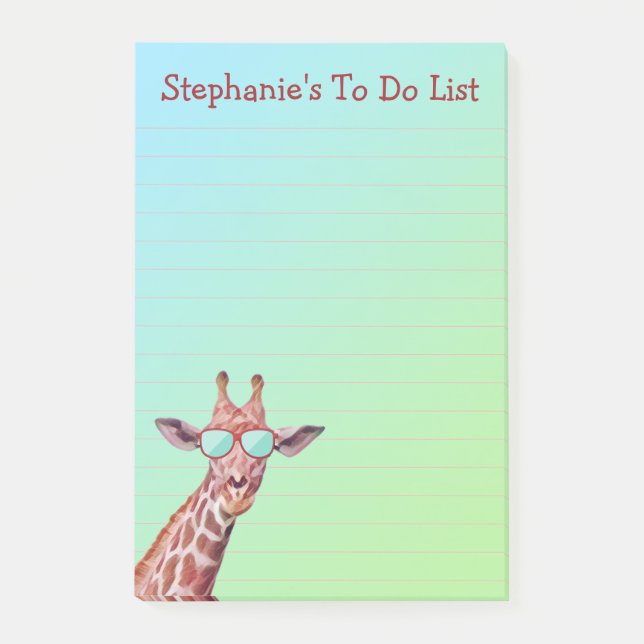 Funny Personalised Giraffe To Do List on Blue  Post-it Notes (Front)