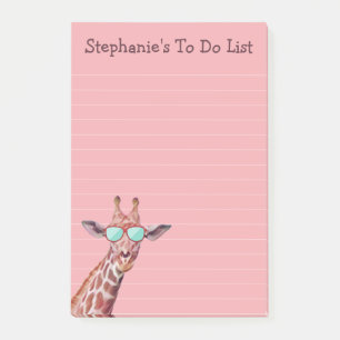 Funny Personalised Giraffe To Do List on Pink Post-it Notes