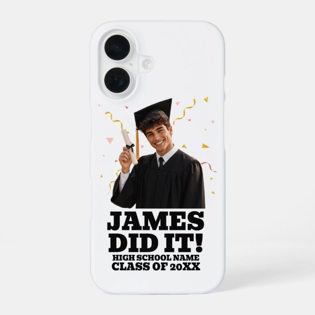 Funny Personalised Graduation Party Custom Photo iPhone 16 Case (Back)