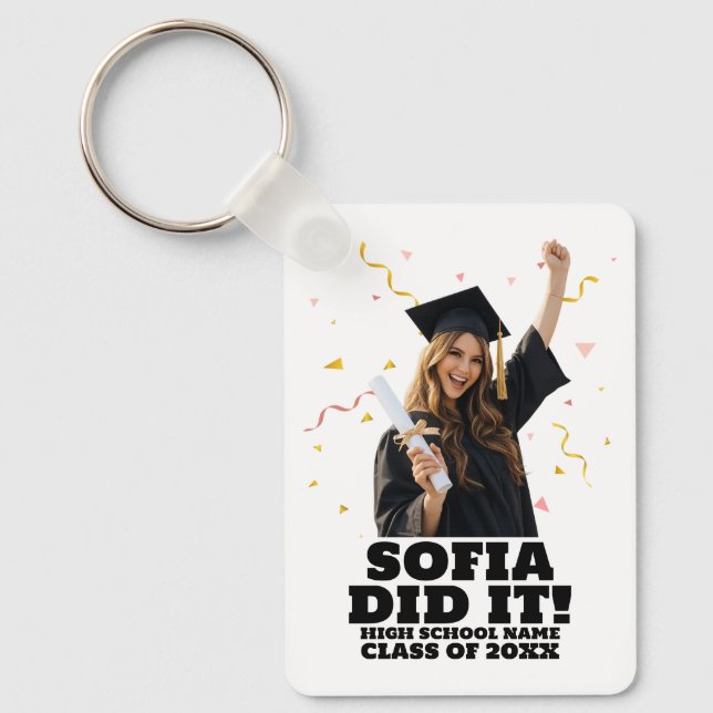 Funny Personalised Graduation Party Custom Photo Key Ring (Front)