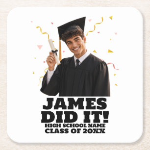 Funny Personalised Graduation Party Custom Photo Square Paper Coaster