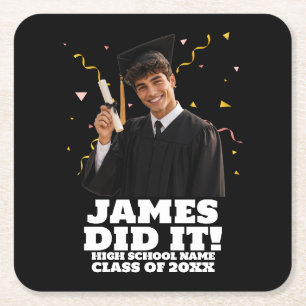 Funny Personalised Graduation Party Custom Photo Square Paper Coaster