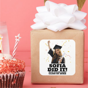 Funny Personalised Graduation Party Custom Photo Square Sticker