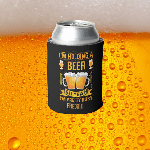 Funny Personalised Holding a Beer Can Cooler
