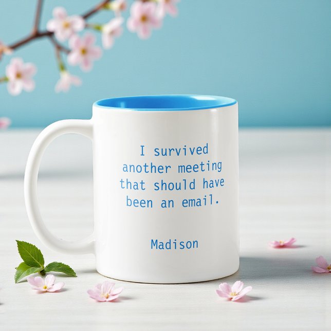 Funny Personalised I Survived Office Meeting Two-Tone Coffee Mug (Creator Uploaded)