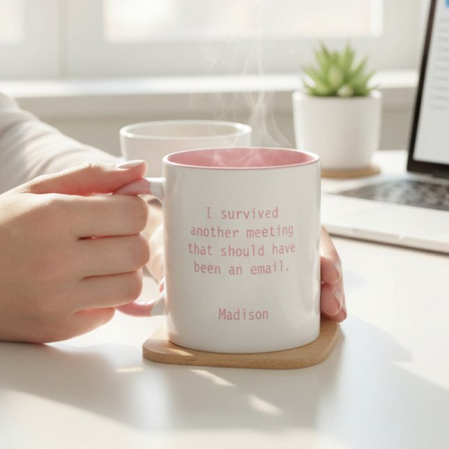 Funny Personalised I Survived Office Meeting Two-Tone Coffee Mug (Creator Uploaded)