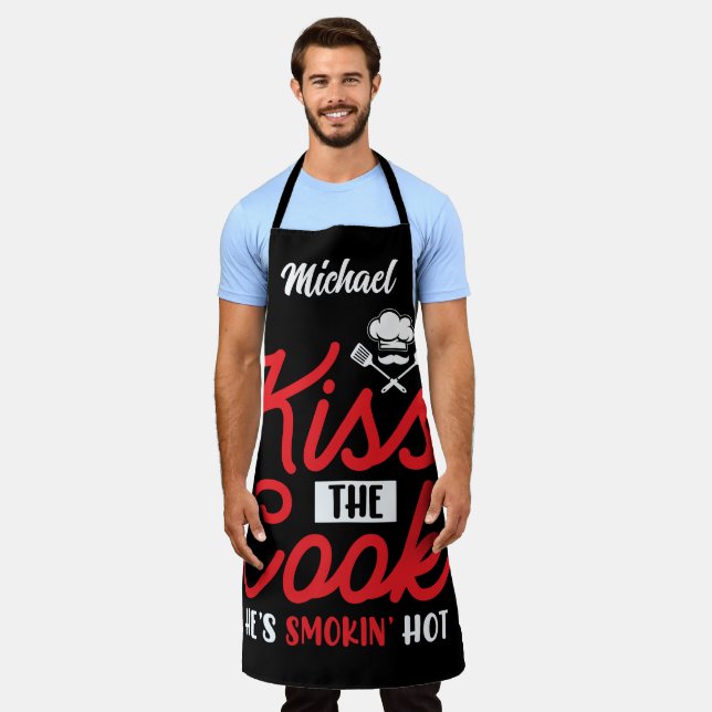Funny Personalised Kiss The Cook Apron (Worn)