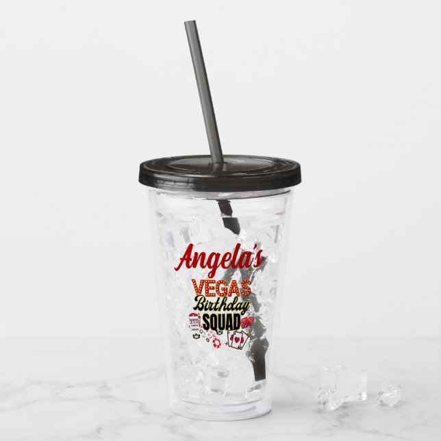 Funny Personalised Las Vegas Birthday Party Squad  Acrylic Tumbler (Front Ice)