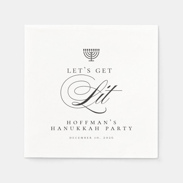 Funny Personalised Lit Hanukkah Party Cocktail Napkin (Front)