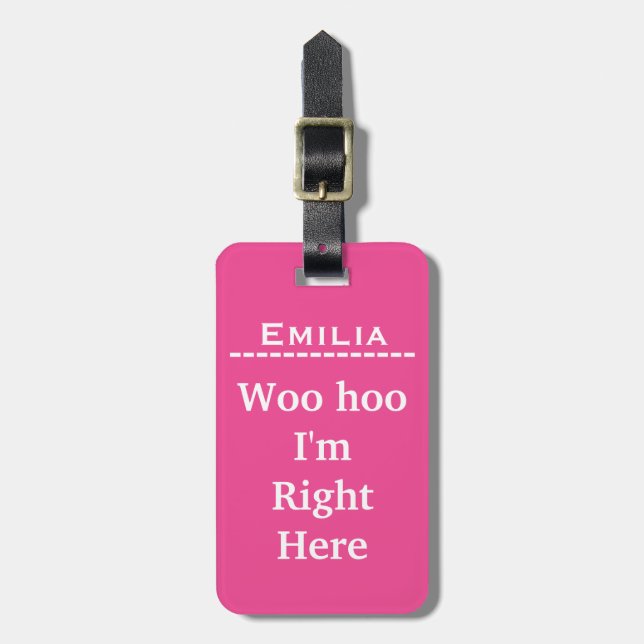 Funny Personalised Luggage Tag | Pink (Front Vertical)