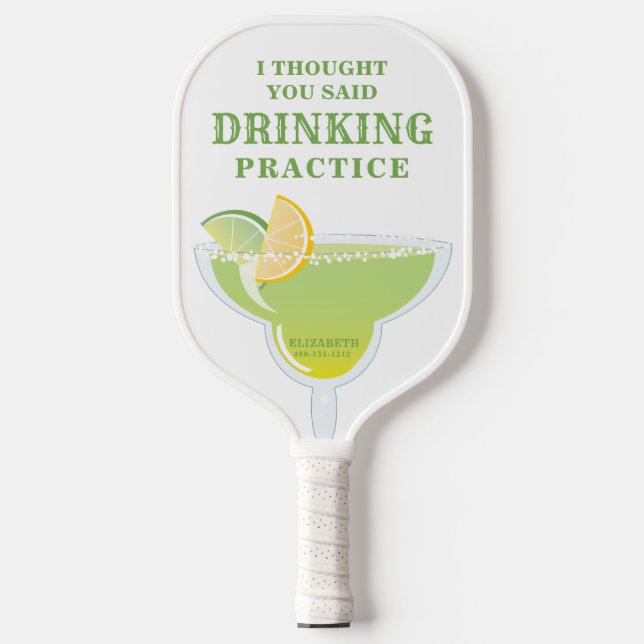 Funny Personalised Margarita Green and White Pickleball Paddle (Front)