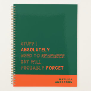 Funny Personalised Modern Green Orange Custom Name Planner