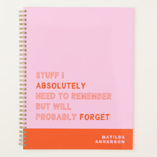 Funny Personalised Modern Pink Orange Custom Name Planner