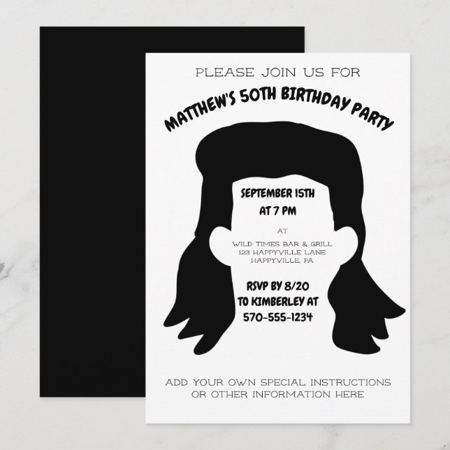 Funny Personalised Mullet Hairstyle Birthday Party Invitation (Front/Back)