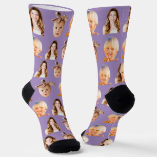 Funny Personalised Mum of 3 Kids Photo Purple Socks