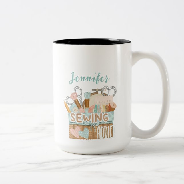 Funny Personalised Name Seamstress Sewing Addict Two-Tone Coffee Mug (Right)