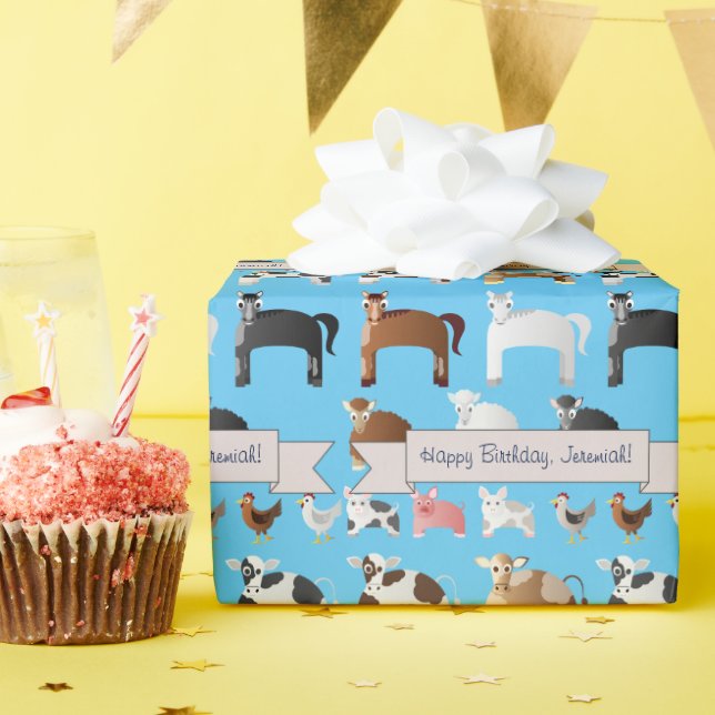 Funny Personalised Old MacDonald's Farm Wrapping Paper (Birthday Party)
