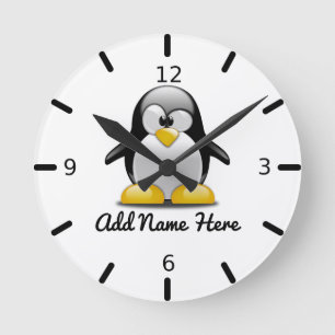 Funny Personalised Penguin Round Clock