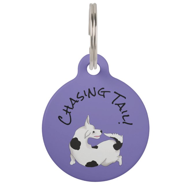 Funny Personalised Pet Dog ID Tag - Chasing Tail (Front)