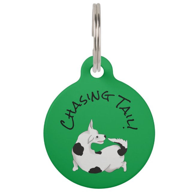 Funny Personalised Pet Dog ID Tag - Chasing Tail (Front)