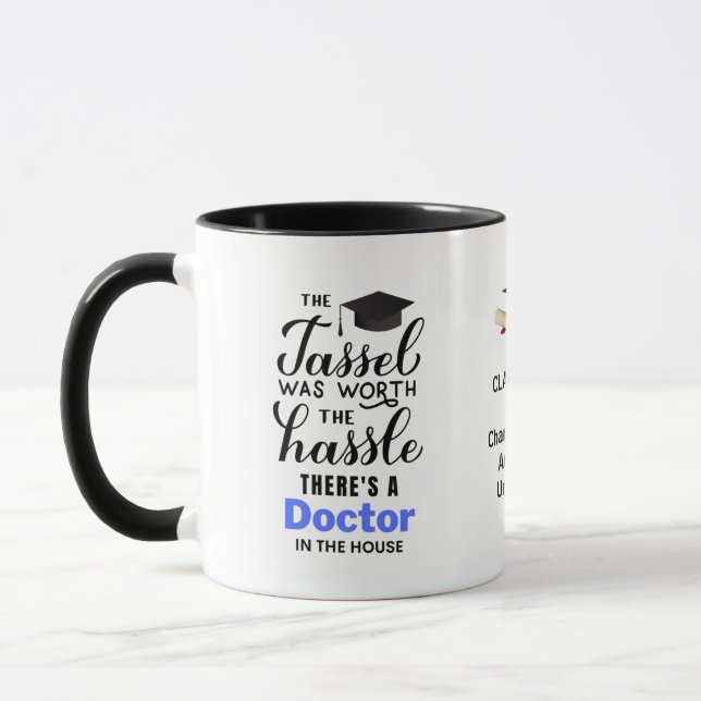 FUNNY Personalised PhD Graduation Graduate Quote Mug (Left)
