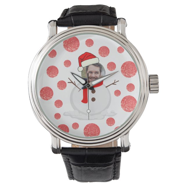 Funny Personalised Photo face snowman christmas Watch (Front)