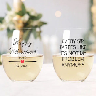 Funny Personalised Retirement Stemless Wine Glass