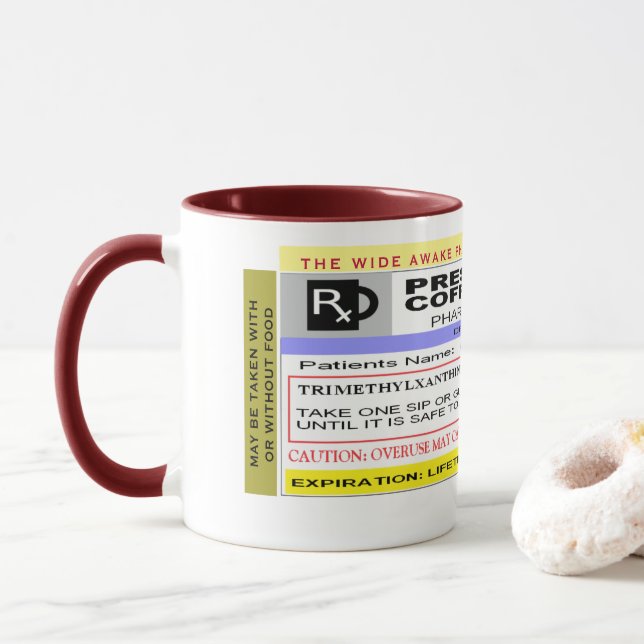 Funny Personalised Rx Prescription Coffee Mug (With Donut)