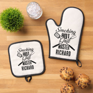 Funny Personalised Smoking Hot Grill Master  Oven Mitt & Pot Holder Set